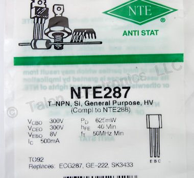   NTE287 NPN Silicon HV Transistor