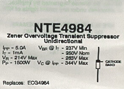 NTE4984 Zener Overvoltage Transient Suppressor Diode Unidirectional