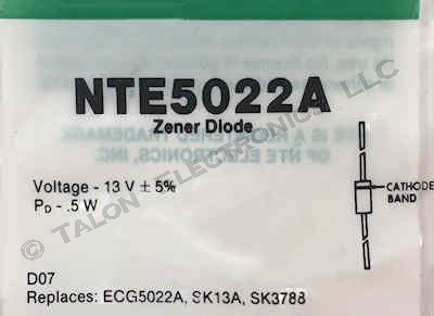 NTE5022A 13V 500mW Axial Zener Diode