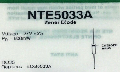 NTE5033A 27V 500mW Axial Zener Diode