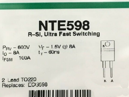    NTE598 600V 8A Fast Recovery Rectifier