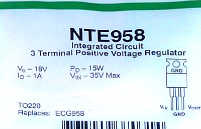  NTE958  Positive Voltage Regulator 18V 1A  (7818)