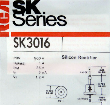   SK3016 500V 1A Silicon Axial Rectifier in Top Hat Package