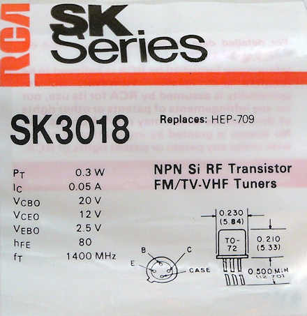   SK3018 NPN RF Amplifier/Oscillator Transistor