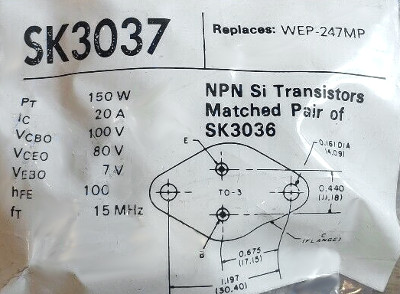   SK3037 Matched Pair of NPN Power Transistors