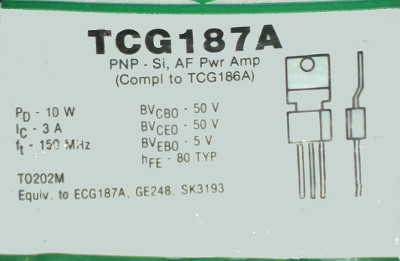 TCG187A PNP Power Amplifier Transistor - NTE187A Equivalent