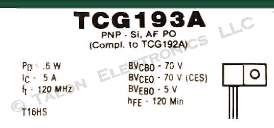 TCG193A PNP Audio Power Output Transistor - NTE193A Equivalent