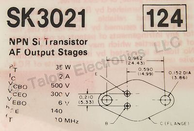   SK3021 NPN Silicon AF Power Output Transistor NTE124 Equiv