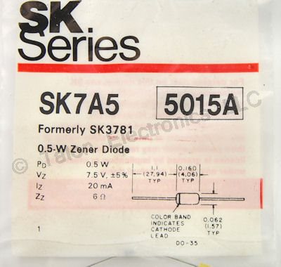      SK7A5 7.5V 500mW Zener Diode - NTE5015A Equivalent