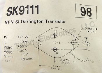  SK9111 NPN Silicon Darlington Power Transistor - NTE98 Equivalent