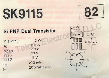  SK9115 Dual PNP Silicon Transistor - NTE82 Equivalent