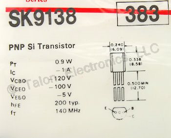 SK9138 PNP Silicon Transistor - NTE383 Equivalent