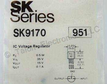  SK9170 Positive +15V Regulator Integrated Circuit - NTE951 Equivalent