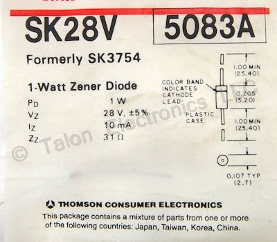     SK28V 28 Volt, 1 Watt Zener Diode - NTE5083A Equivalent