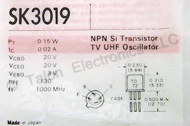   SK3019 NPN Silicon UHF RF Transistor