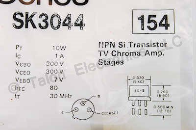   SK3044 NPN Silicon High Voltage Amp Transistor NTE154 Equiv