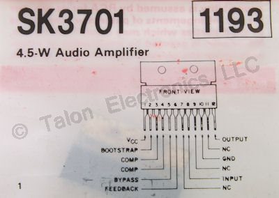   SK3701 4.5W Audio Power Amplifier Integrated Circuit NTE1193 Equiv