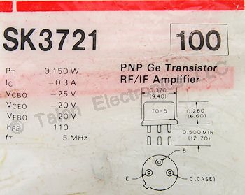   SK3721 PNP Germanium RF/IF Amplifier Transistor NTE100 Equiv