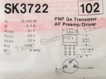   SK3722 PNP Germanium Audio Amplifier Transistor - NTE102 Equivalent