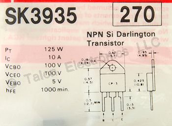   SK3935 NPN Power Darlington Transistor 100V 10A 125W