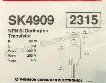  SK4909 NPN Silicon Transistor 400V 8A - NTE2315 Equiv