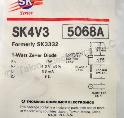      SK4V3 4.3V 1 Watt Zener Diode