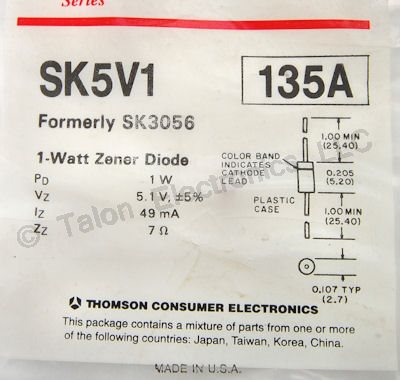      SK5V1 5.1V 1 Watt Zener Diode - NTE135A Equivalent
