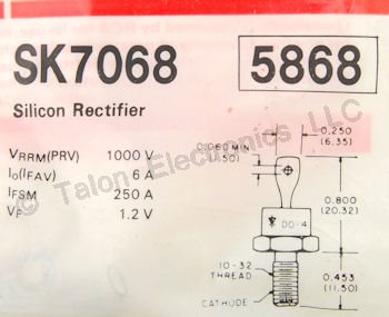   SK7068 1000V 6A Stud Rectifier - NTE5868 Equivalent