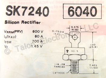   SK7240 Silicon Stud Rectifier  600V 6A - NTE6040 Equivalent