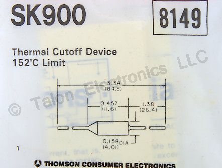    152 deg C Thermal Fuse -  SK900 - NTE8149 Equivalent 