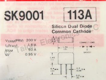  SK9001 Dual Horiz AFC Common Cathode Diode - NTE113A Equiv